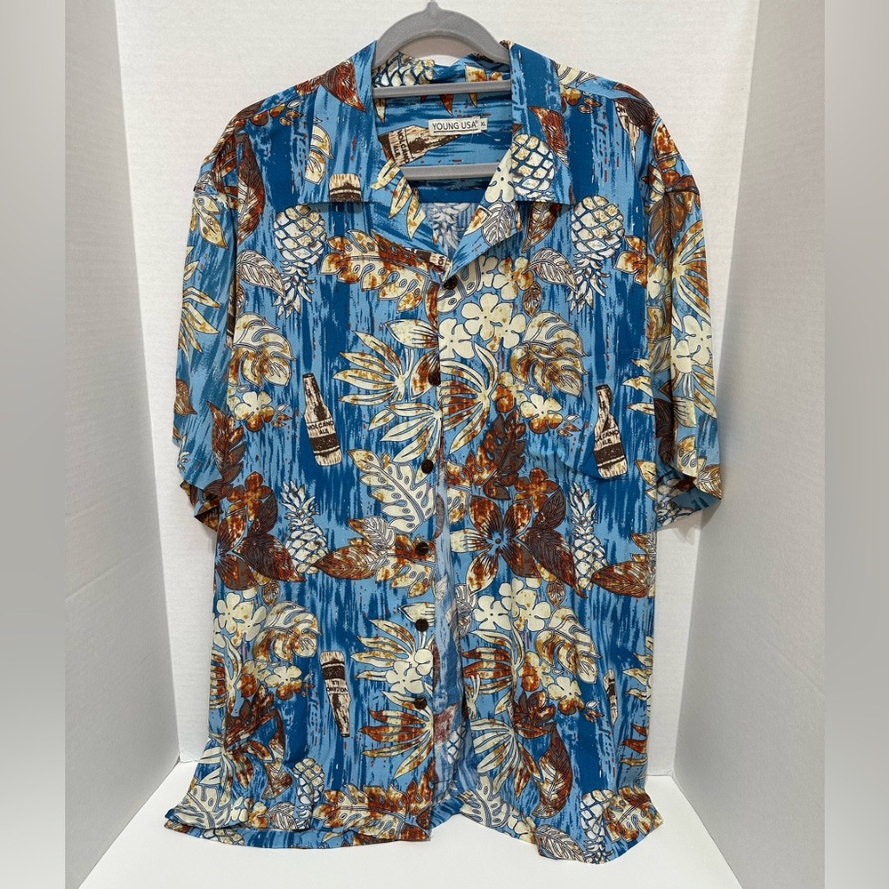 New Look Blue Tropical Floral Button-Down Shirt